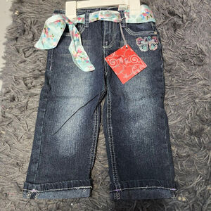 Girls Lulu Luv Capri Denim Size 6 Blue with Pink Butterfly Embellishments